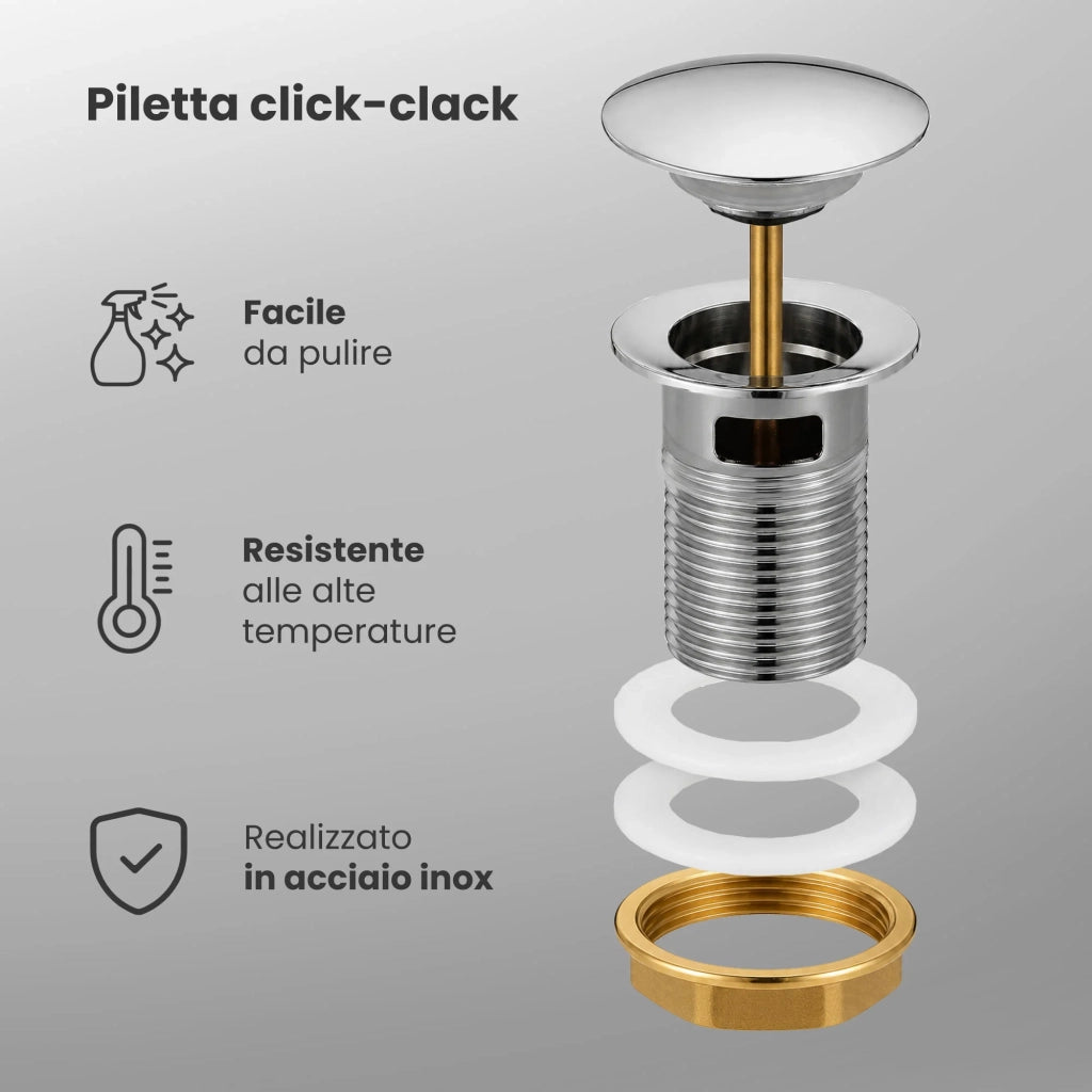Piletta Click Clack lavabo con troppo pieno acciaio inossidabile Cromo