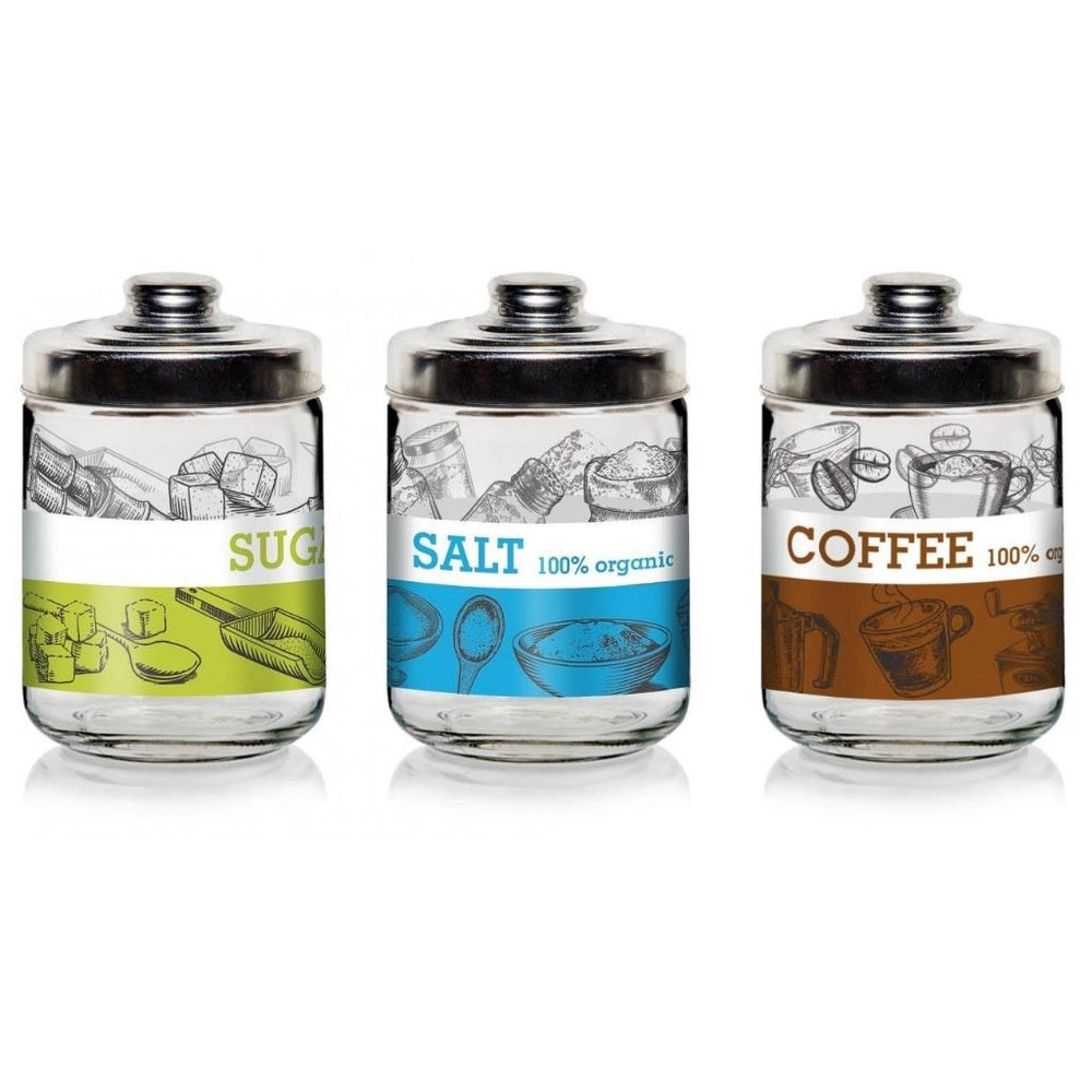 Set 3 Barattoli da Cucina in Vetro Pure Sale Zucchero Caffè 800 cc
