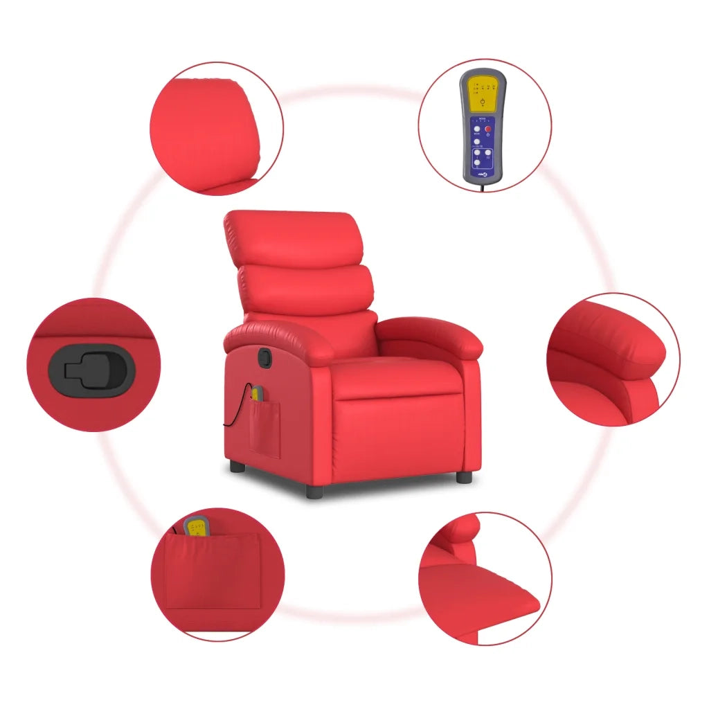 Divano Sedia-Poltrona Massaggiante Reclinabile Rossa in Similpelle 456107