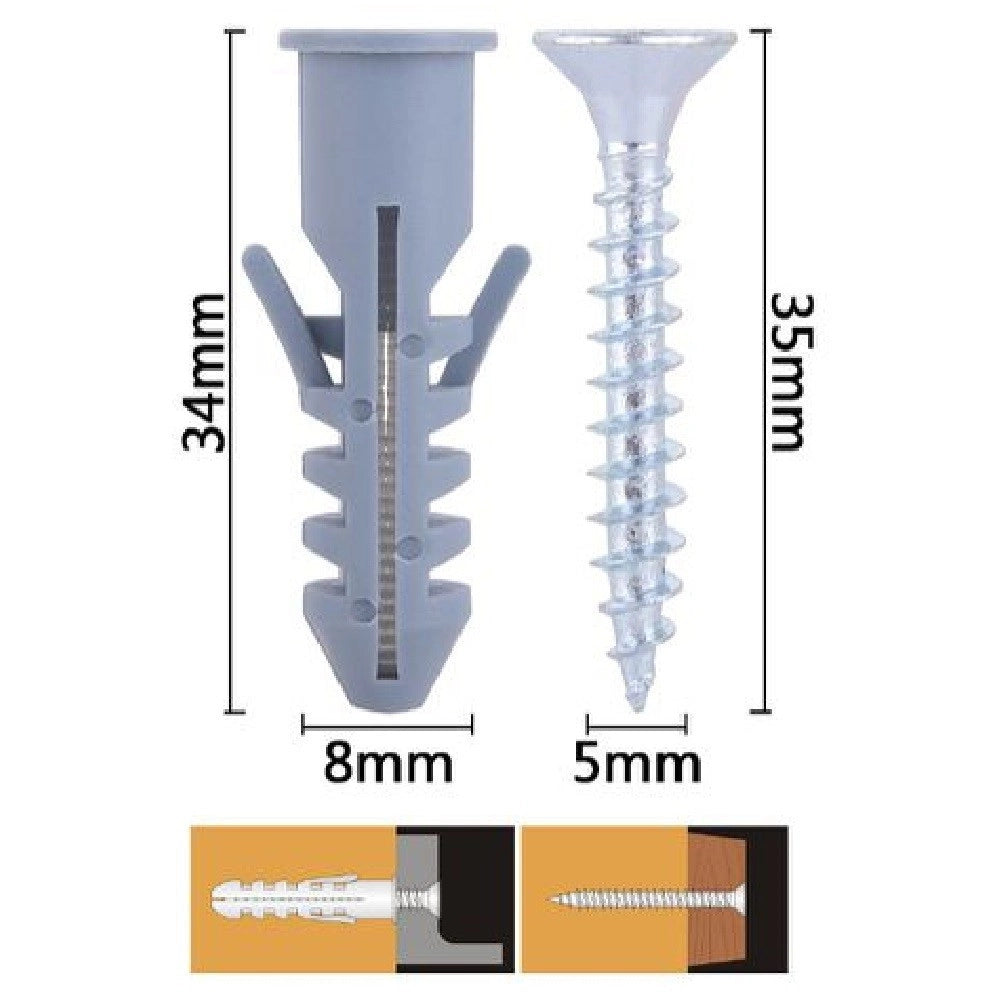 Trade Shop - Set 8 Pz Viti Vite Croce 5x35 Mm + Tasselli Con Alette Tassello M8 Fischer 57567 -