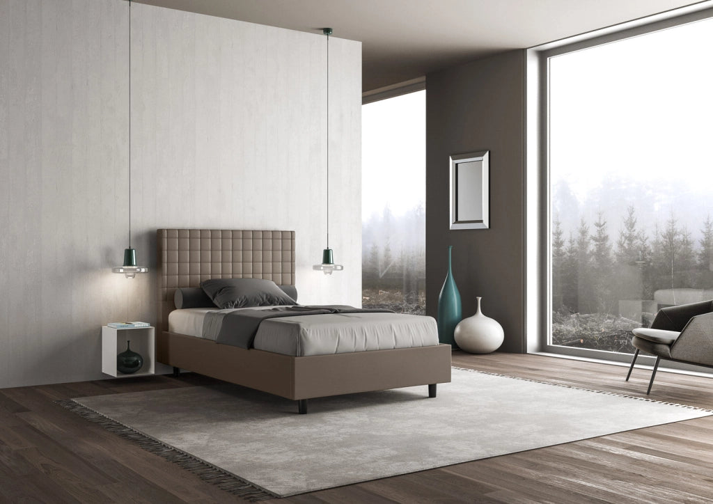 Letto Singolo 80x200 cm con Rete e Contenitore Sunny Cappuccino