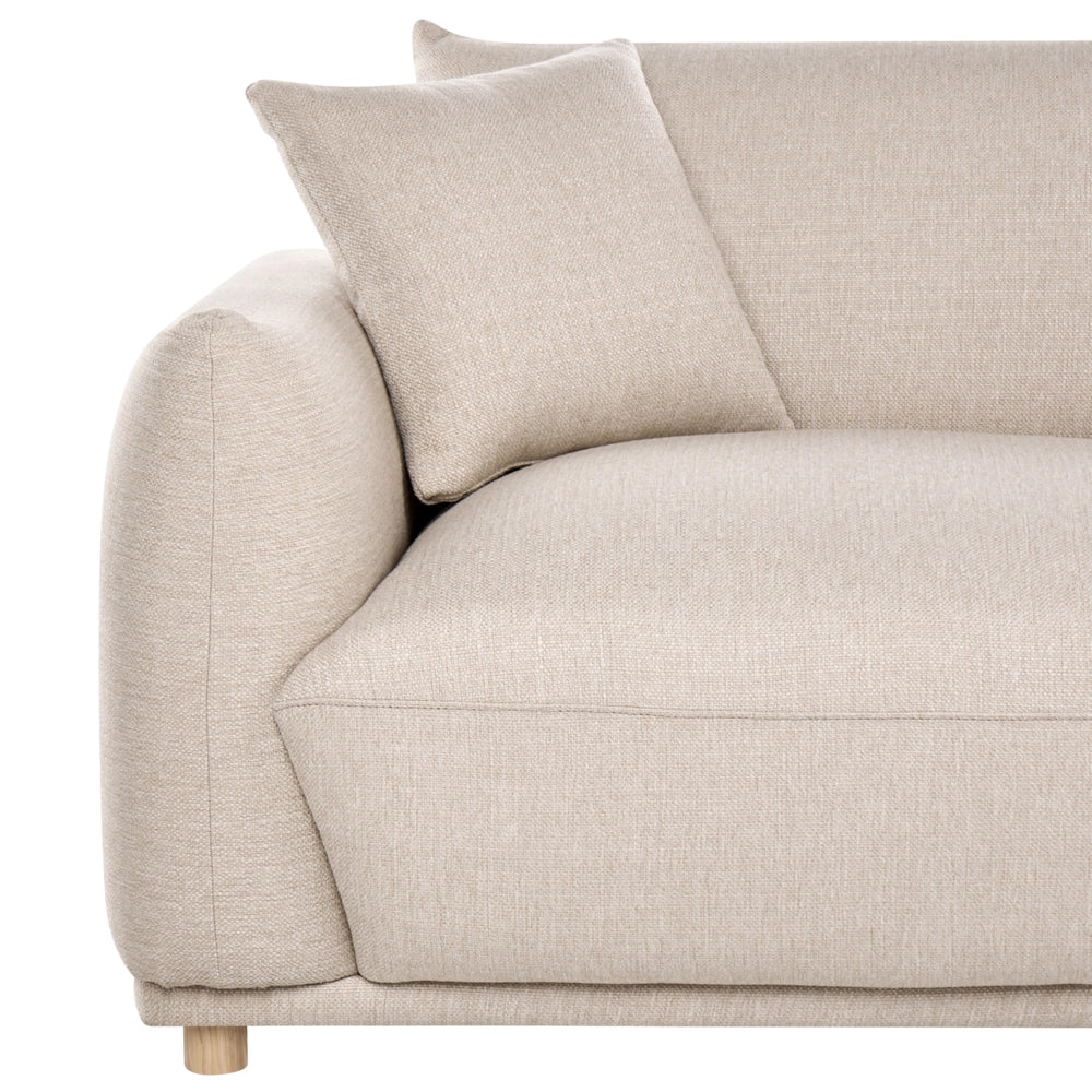 Divano a 3 posti in tessuto beige con cuscini decorativi e gambe in legno divano moderno per soggiorno