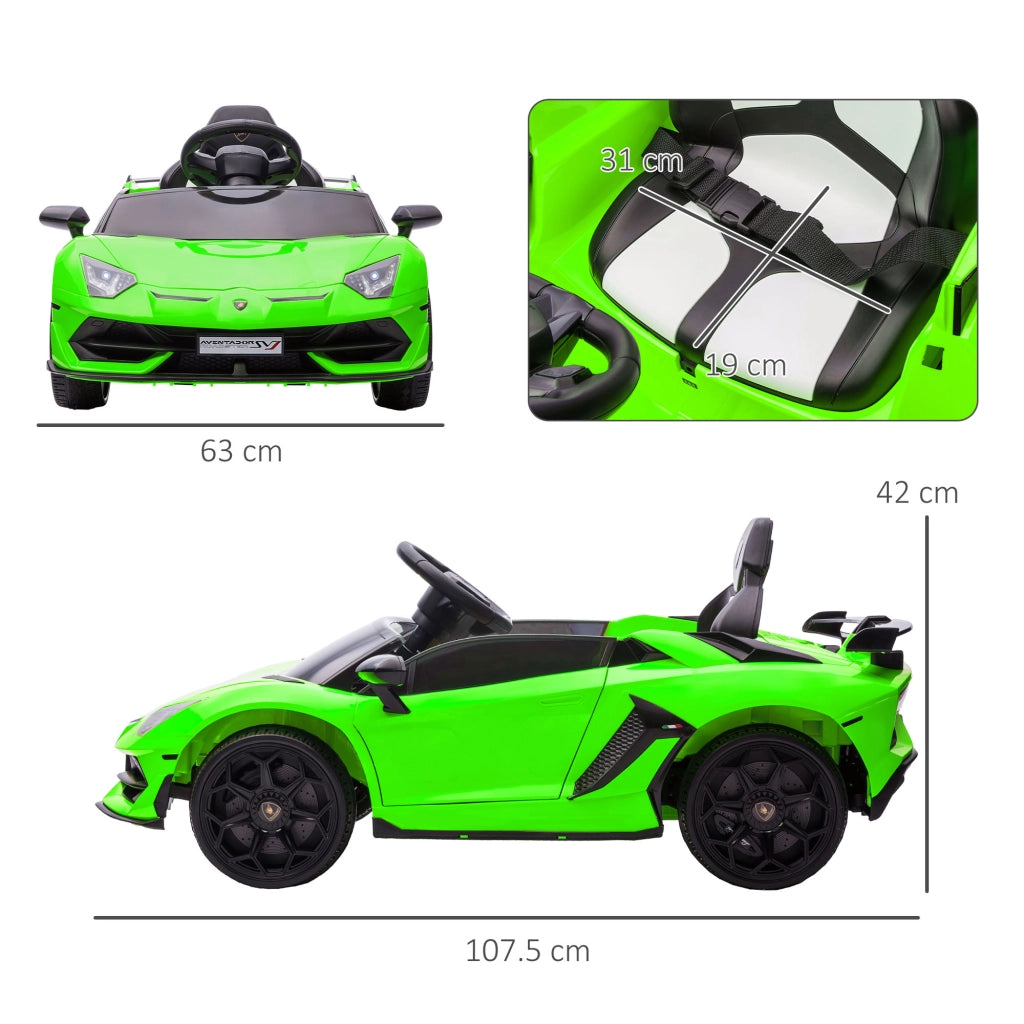 Macchina Elettrica per Bambini Lamborghini ¨C zephmum ¨C Verde, Telecomando, 107.5x63x42 cm