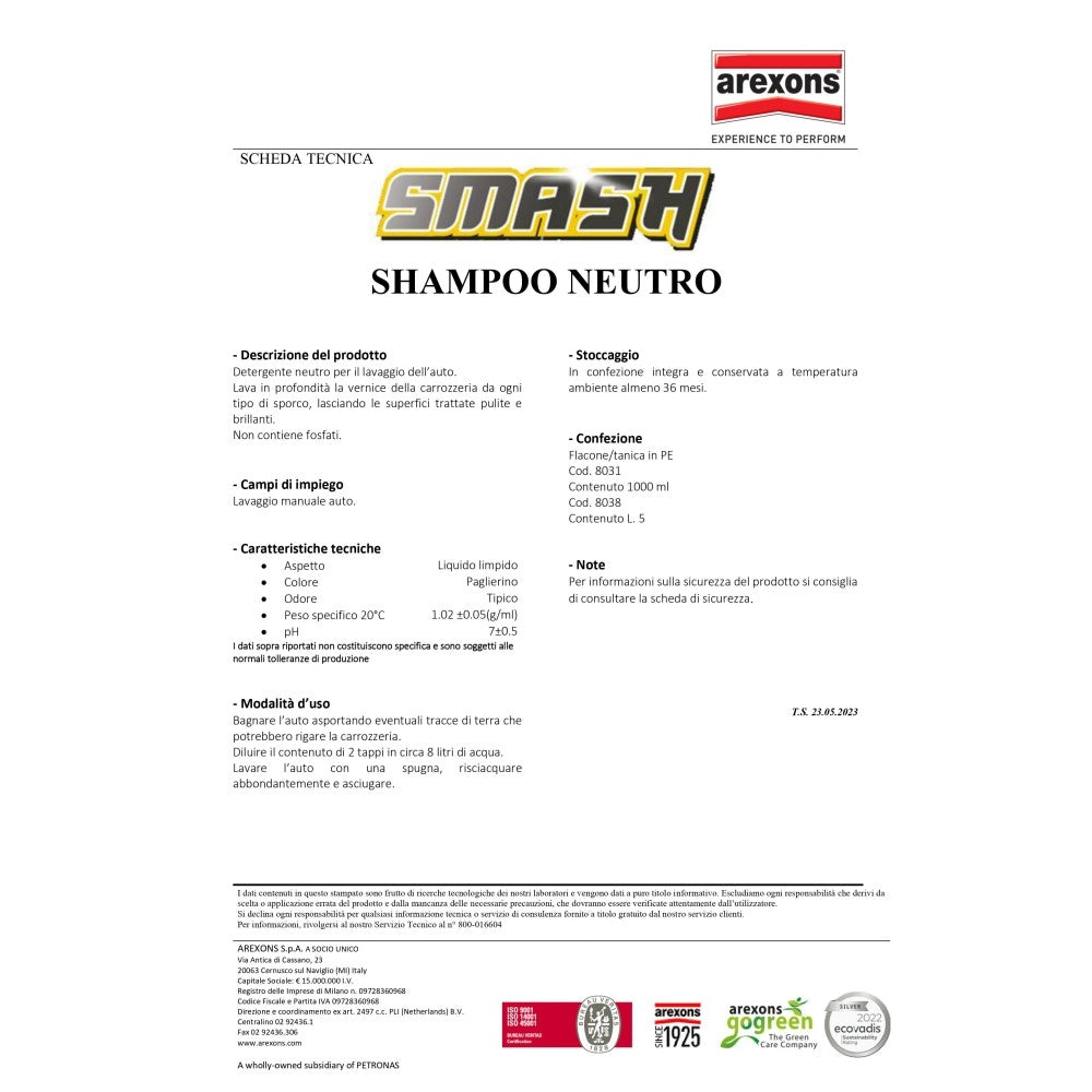 Smash 1lt shampoo neutro per auto
