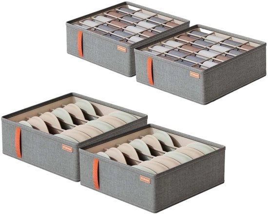 Organizzatore per abbigliamento, set di 4 pezzi, lavabile, pieghevole, cassettiera per magliette, mutande, cravatte e camicie