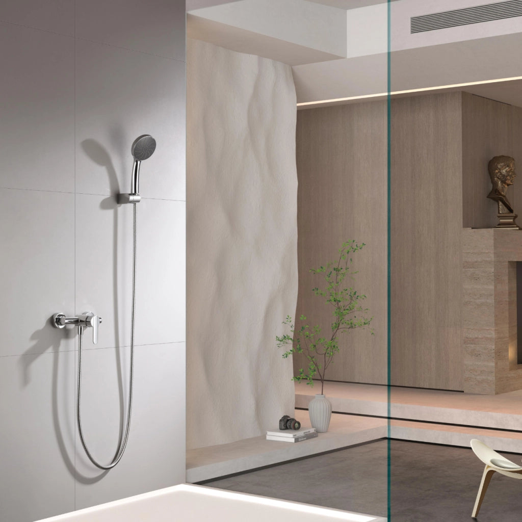 IMEX Miscelatore doccia Roma cromato in ottone e zama tubo flessibile metallo 180 cm supporto doccia ABS doccetta rotonda cartuccia ceramica Ø35 mm finitura cromo moderna - Imex-BDR001-5