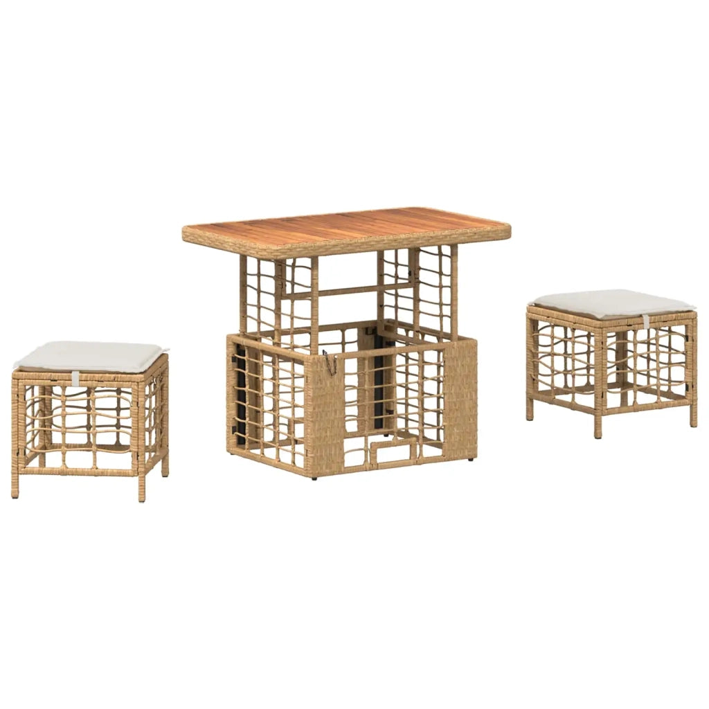 Set da Pranzo per Giardino con cuscino 3 pz | Set Salotto da Giardino Naturale e Bianco