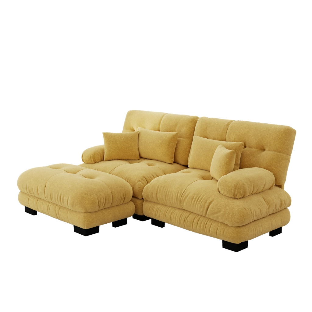 Divano Angolare Chenille 3 Posti con Ottoman e Cuscini ¨C Xylo ¨C Giallo