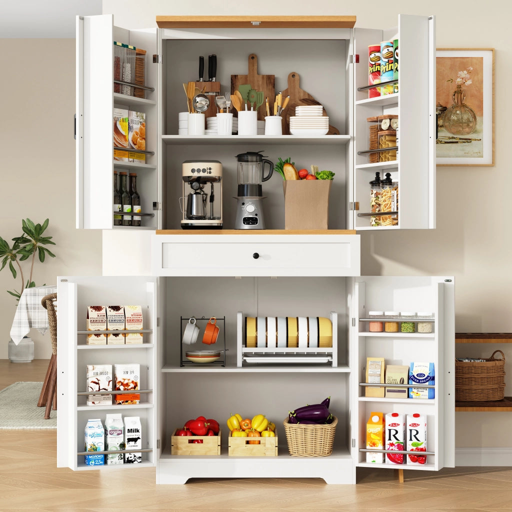 Credenza Alta da Cucina con Ripiani e Cassetti; Mobile Contenitore Multifunzionale per Cucina; in MDF; 80x40x180 cm; Bianco