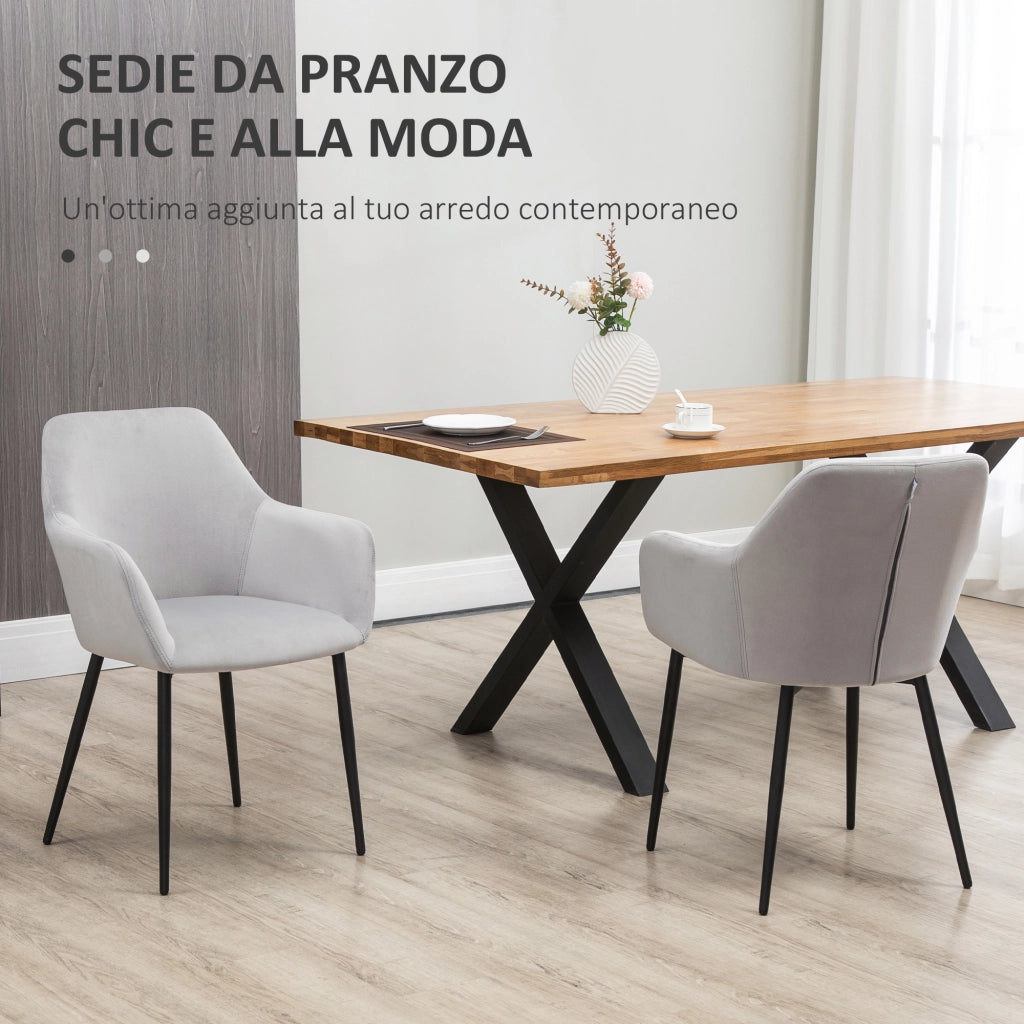 Easycomfort Set 2 Sedie per Soggiorno Nordiche con Schienale e Braccioli Ricurvi e Seduta Imbottita, 54x57x80 cm, Grigio
