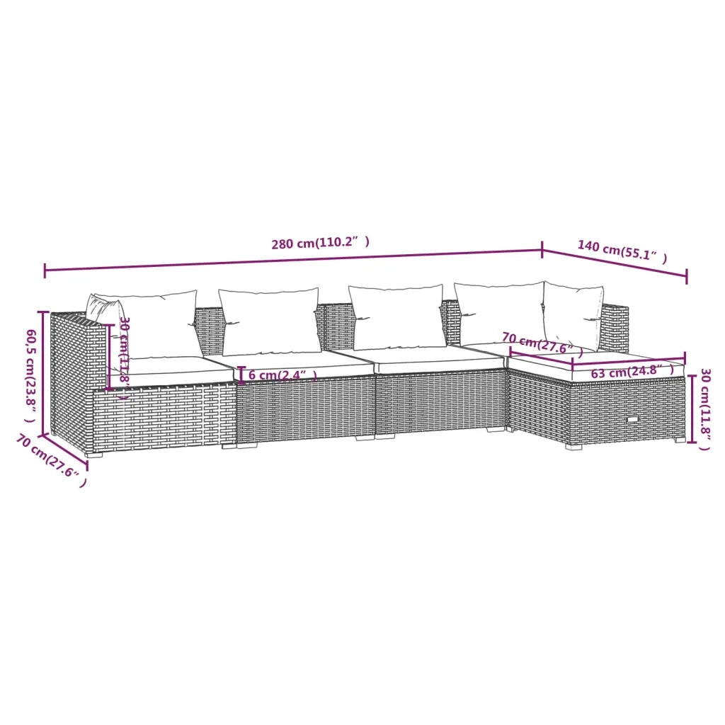 Set Divani da Giardino 5 pz con Cuscini in Polyrattan Marrone 3101659
