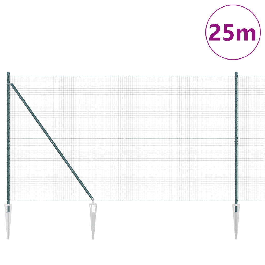 Recinzione in Rete Saldata con 13 Picchetti Verde 1.6x25 m Acciaio