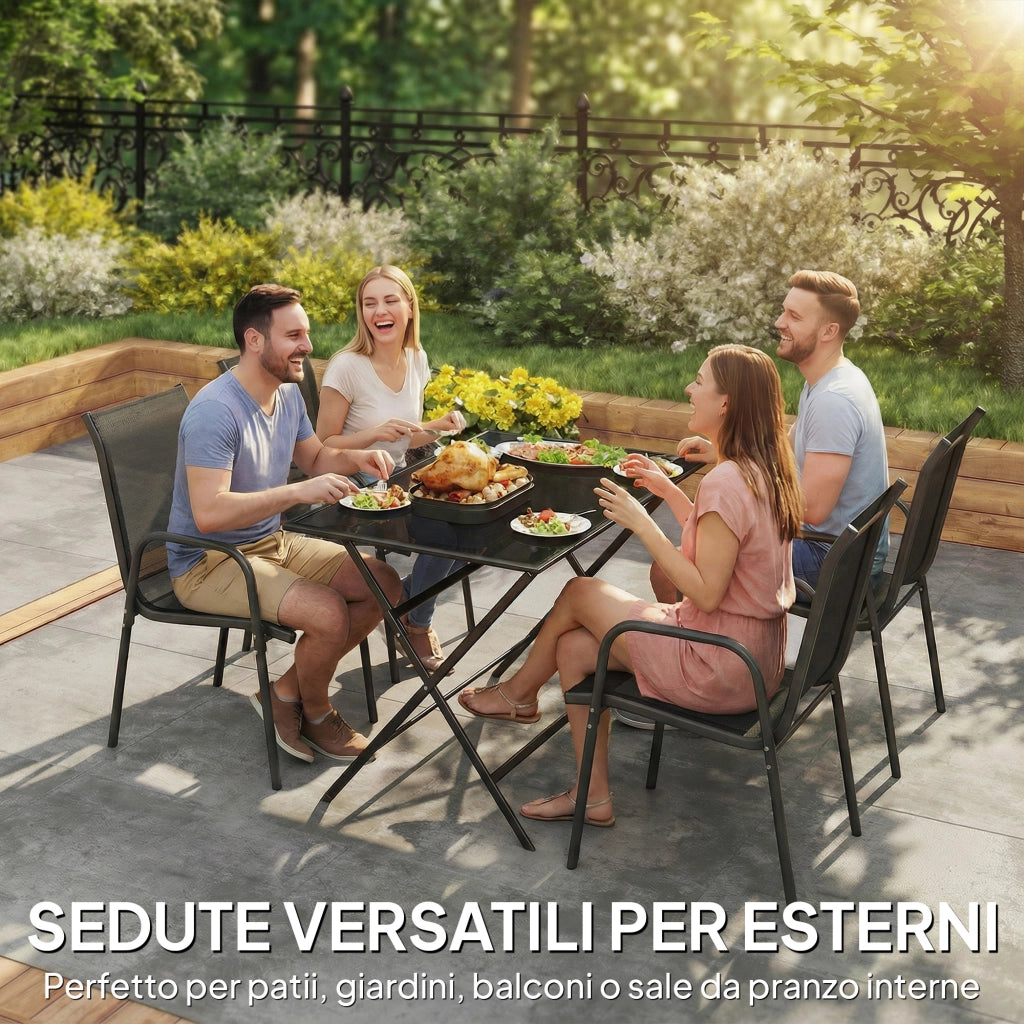 Set 4 Sedie da Pranzo con Braccioli e Schienale Alto ¨C Minimal ¨C Metallo e Poliestere, Nero, 51x69x87 cm
