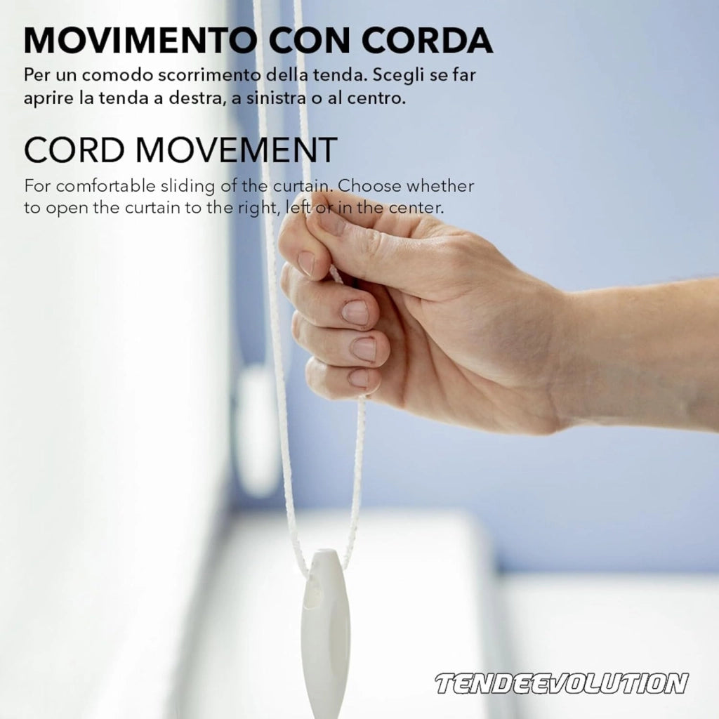 Binario Scorritenda da Parete in Alluminio Bianco, Curve Sporgenti 22cm, Movimento a Corda, Apertura Centrale CM lunghezza 320cm