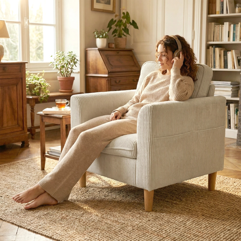 Poltrona imbottita in velluto ¨C zephmum ¨C beige 83x74x87cm