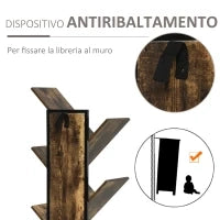 Libreria ad Albero in Legno, Scaffale Salvaspazio a Colonna con 10 Ripiani in Stile Industriale, 50x28x142cm