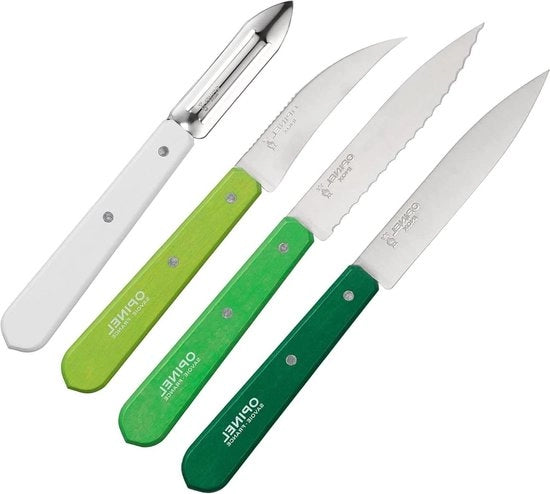 Set di coltelli da cucina 4 pezzi in legno verde-crema con marchio OP01709 - Qualità eccellente