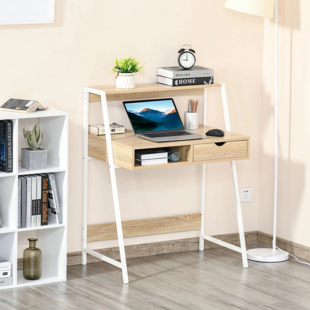 Scrivania con Cassetti e Ripiano ¨C Zephmum ¨C Bianco Rovere 90x50x75