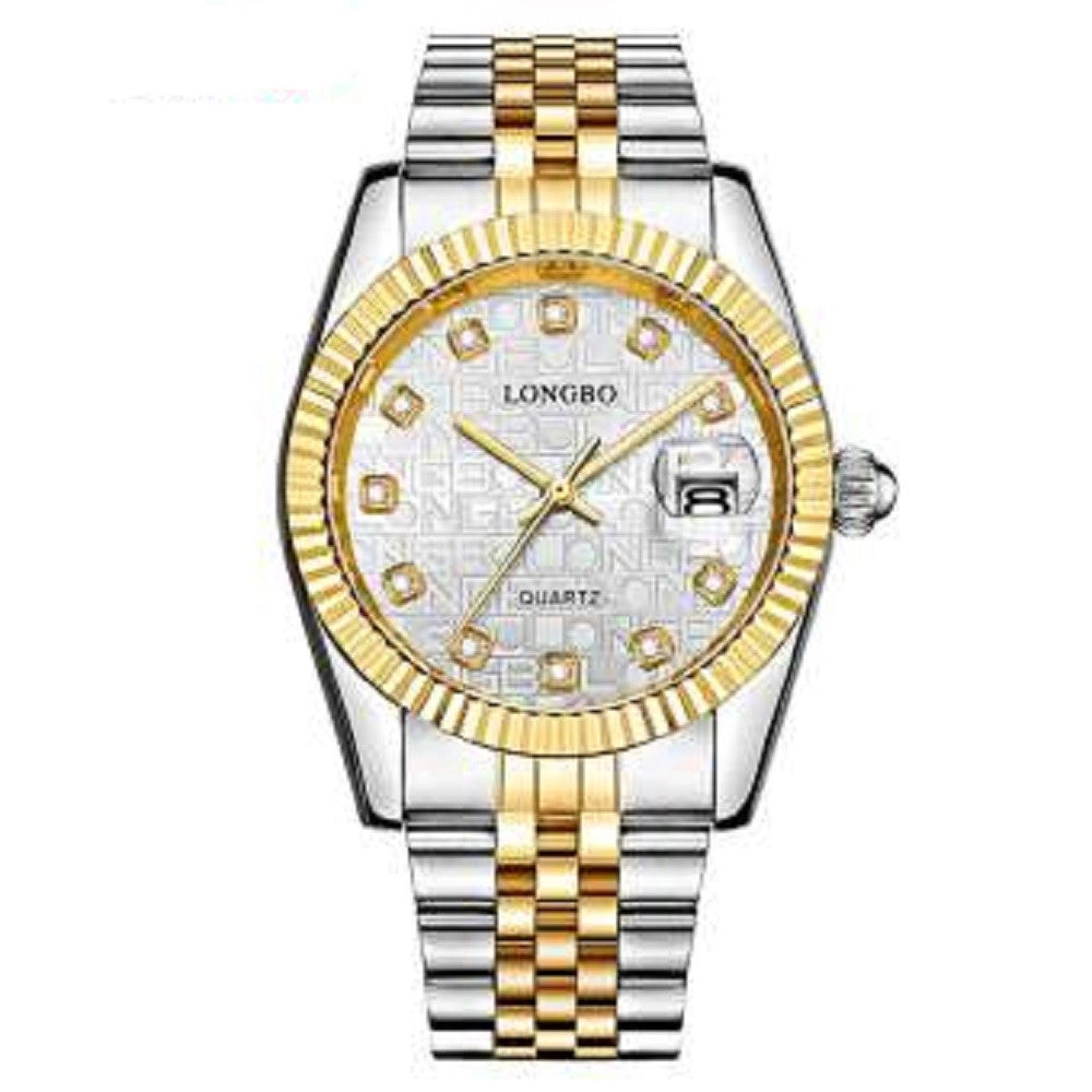 Trade Shop - Orologio Uomo Donna Longbo 80435 In Acciaio Con Strass Impermeabile Silver Oro -