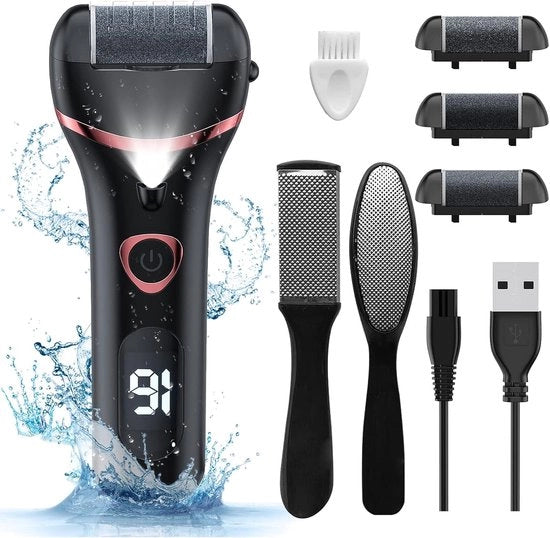 Pulitore elettrico per unghie, ricaricabile, pedicure elettronica portatile, set di pedicure, raschiatrice elettrica per piedi impermeabile, strumento di pedicure professionale, regalo ideale per la cura delle cellule morte della pelle dei piedi, 3 rulli