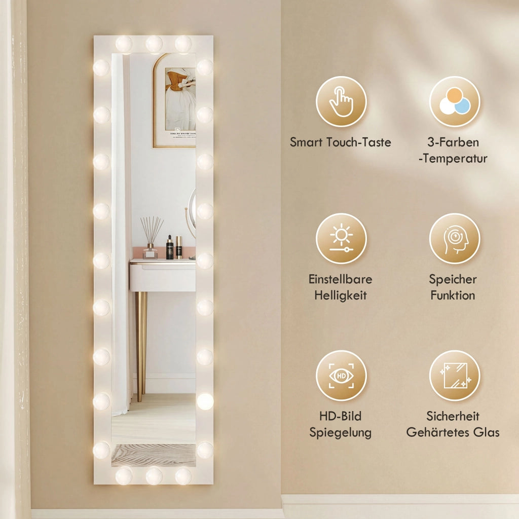 Specchio LED 150x40 cm con 24 lampadine 3 colori luce ¨C zephmum ¨C bianco