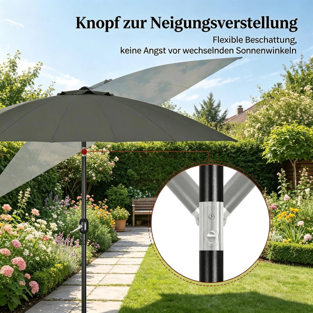 Ombrellone da giardino inclinabile con manovella per terrazza e piscina in poliestere grigio scuro 257 × 242 cm