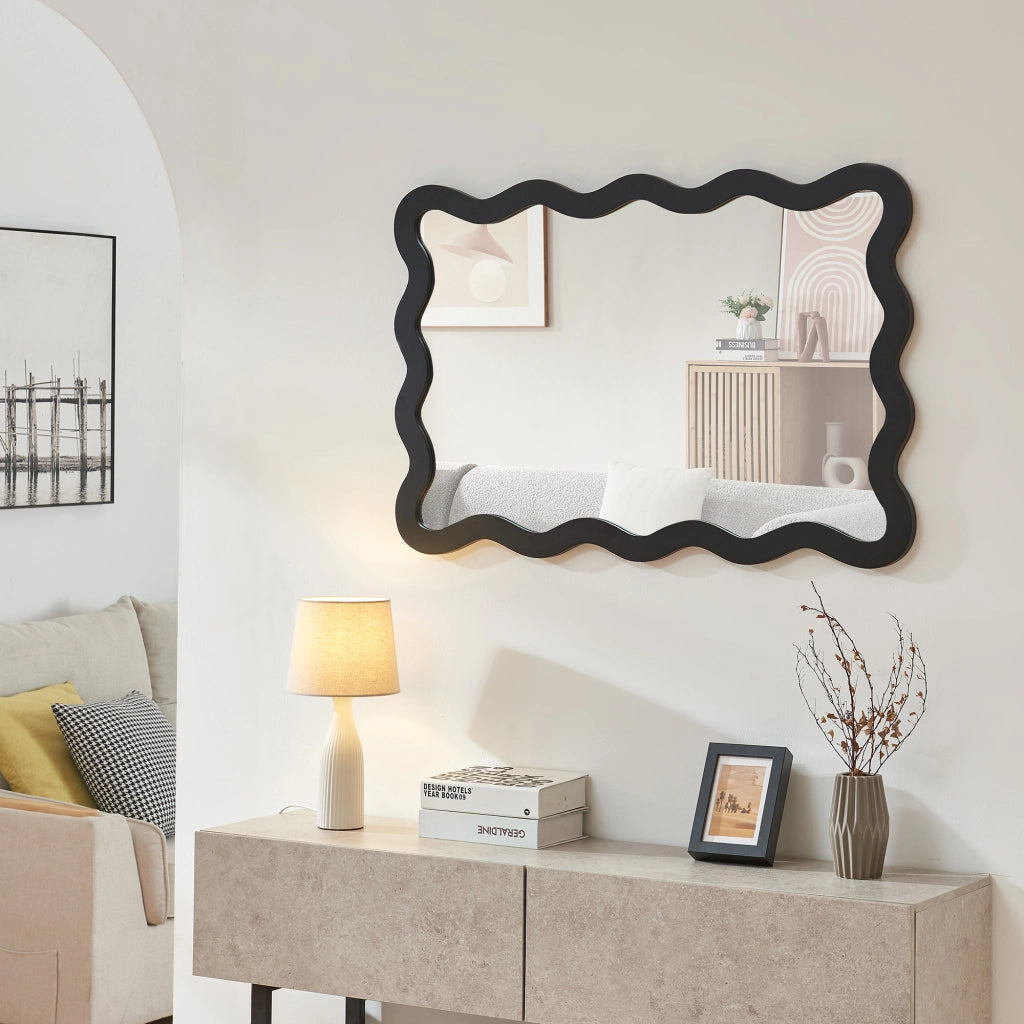 Specchio Ondulato da Parete Koster Montaggio Verticale e Orizzontale 90x60 cm Nero [en.casa]