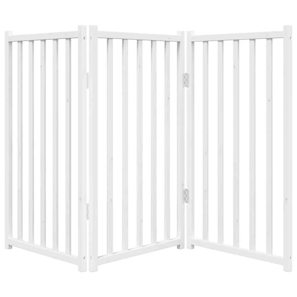 Cancello Cani Pieghevole 3 Pannelli Bianco 150cm Massello Abete 352278