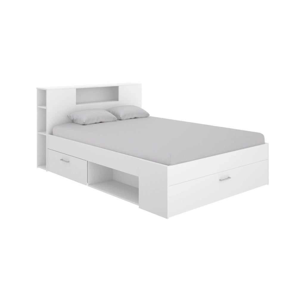 Letto alla francese Conching, Sommier per camera da letto, Giroletto per stanza, Struttura porta materasso, 150x219 h95 cm, Bianco