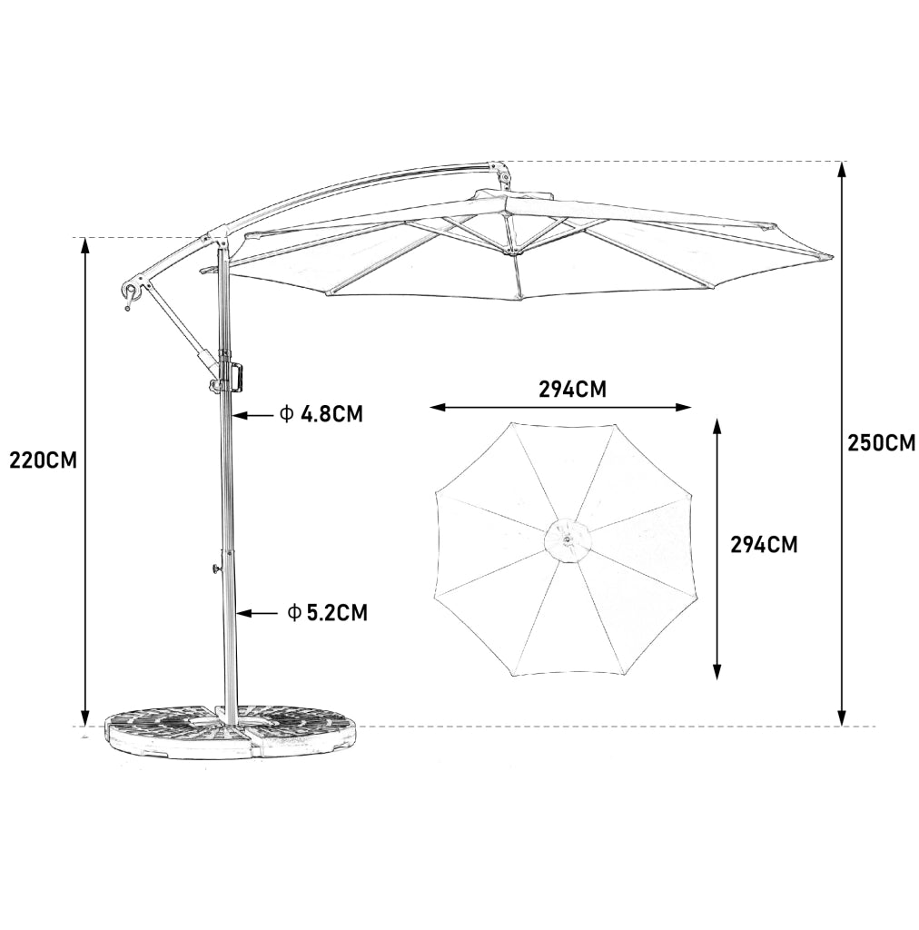 Ombrellone da giardino a sbalzo 10 ft con manovella e inclinazione; blu scuro; in acciaio