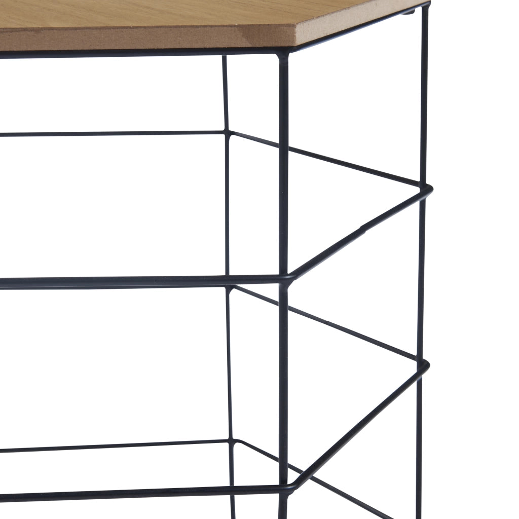 Set 'Hørsholm' da 2 Tavolini a Cestello in Misure Diverse 2 Tavolini Contenitori con Piano Esagonale Rimovibile Base in Metallo Nero Piano in Effetto Legno [en.casa]