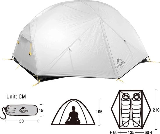 Tenda da Campeggio 2 Persone - Impermeabile - con Corda e Sacchetto di Carico - Tende da Campeggio - Tenda per Campeggio - 210x135x100 - Grigio