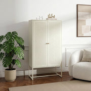 Mobile Contenitore Viitasaari Credenza Alta a 2 Ante e Ripiani 150 x 80 x 40 cm - Bianco Crema [en.casa]