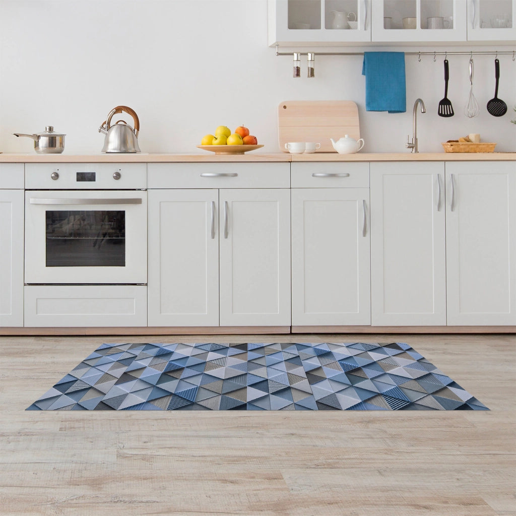 Tappeto passatoia fantasia made in Italy antiscivolo lavabile aderente triangoli multicolore 50x200cm - Triangle Azzurro