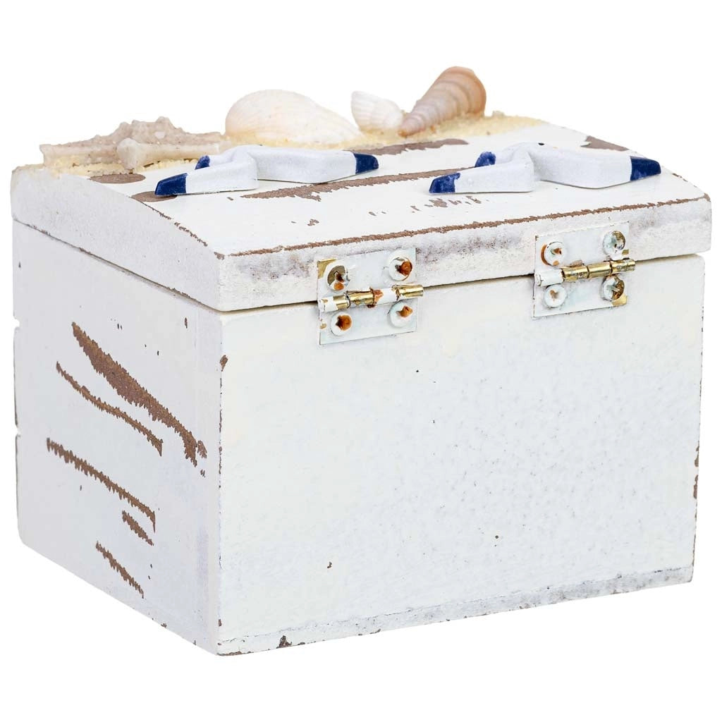 Scatola in legno bianco con conchiglie 9x8x7h cm