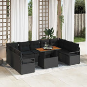 Set Divano da Giardino con cuscino 10 pcs Nero e Marrone 3349757
