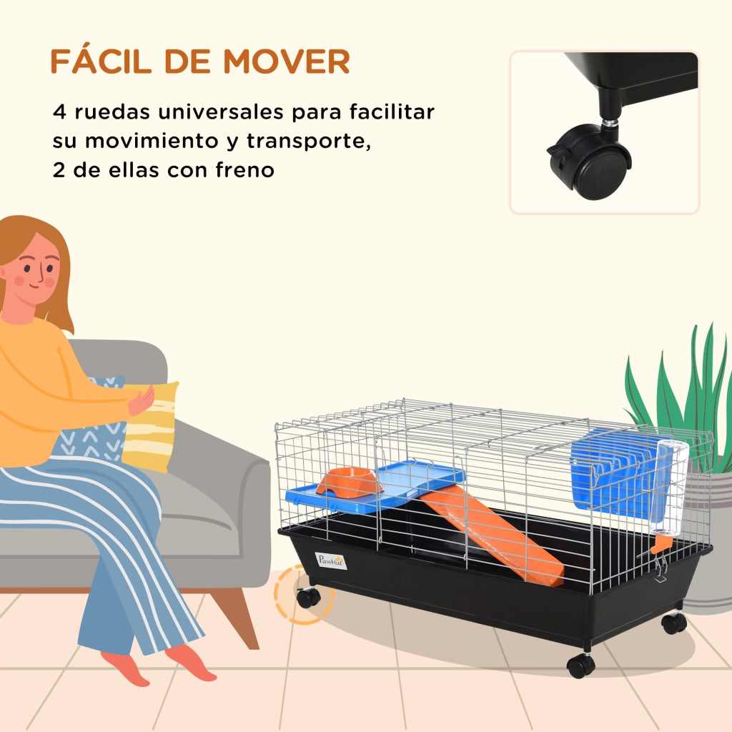 Gabbia per Piccoli Roditori con Ruote per Criceti e Porcellini d'India con Ciotola e Rampa 89x44x43 cm Nero ¨C zephmum ¨C 89x44x43 cm Nero