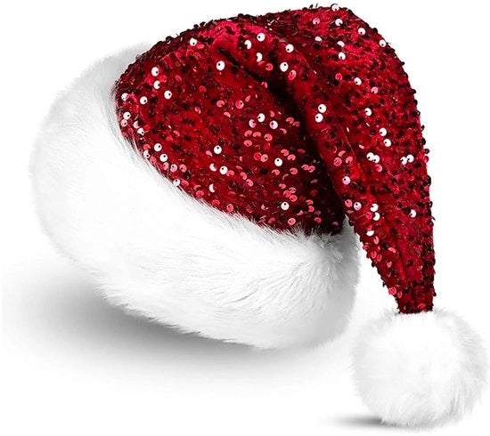 Cappello di Natale con Pailletten - Cappelli di Natale - Barba di Babbo Natale - Fascia di Capelli di Natale - Adulti - Materiale Zucchero - Cappello di Natale