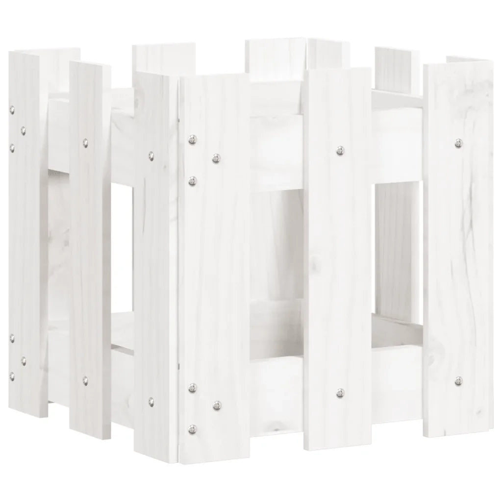 Fioriera | Cassetta per fiori | Vaso Giardino a Recinzione Bianco 30x30x30 cm Massello Pino