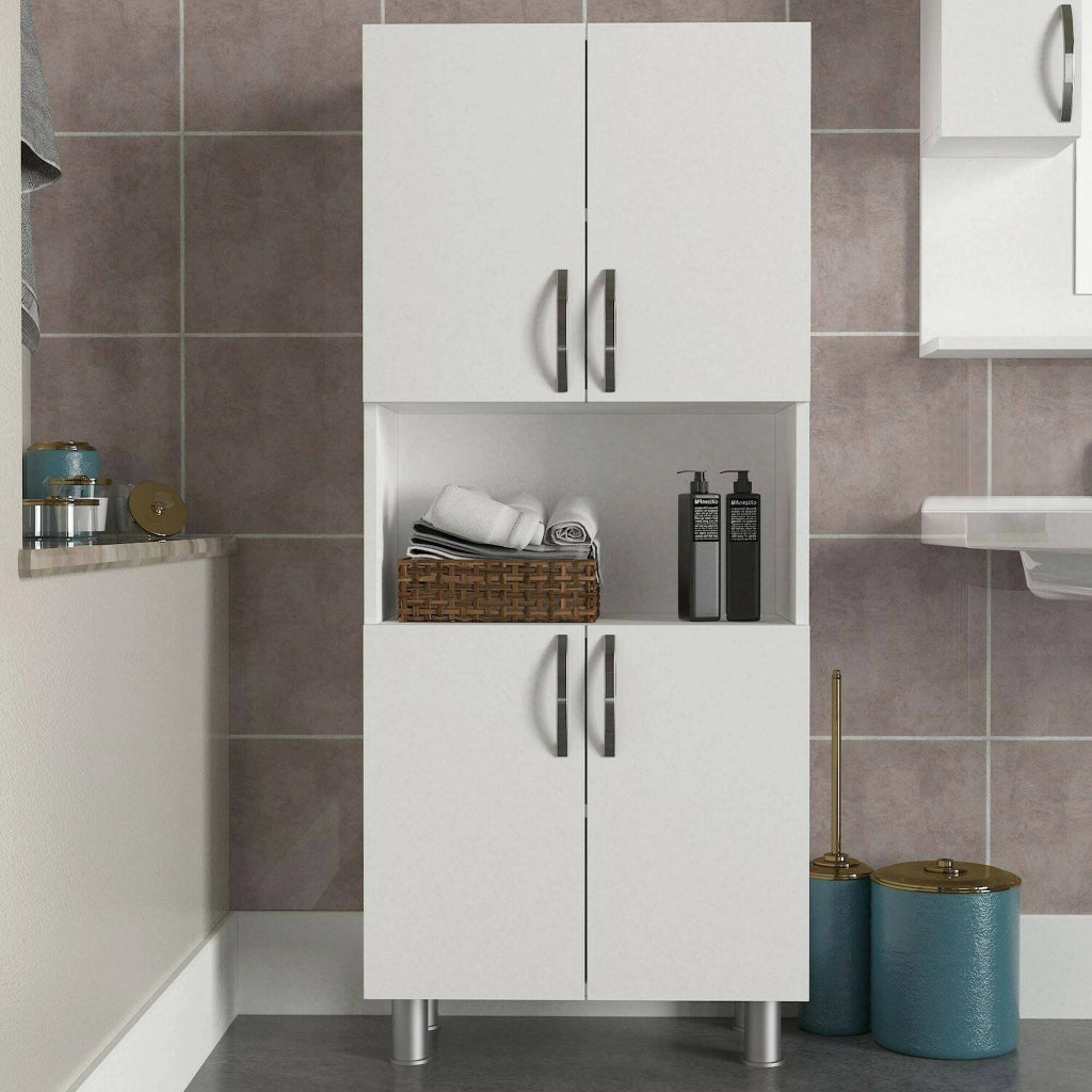 Armadio multiuso grande Tchoo, Mobile multifunzionale, Mobiletto scarpiera, Guardaroba porta scarpe, 60x30h140 cm, Bianco