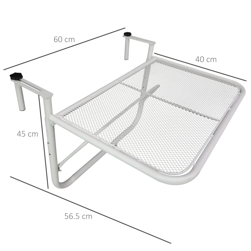 Easycomfort Tavolo da Ringhiera con Ganci ad Altezza Regolabile su 3 Livelli, in Metallo, 60x56.5x45 cm, Bianco