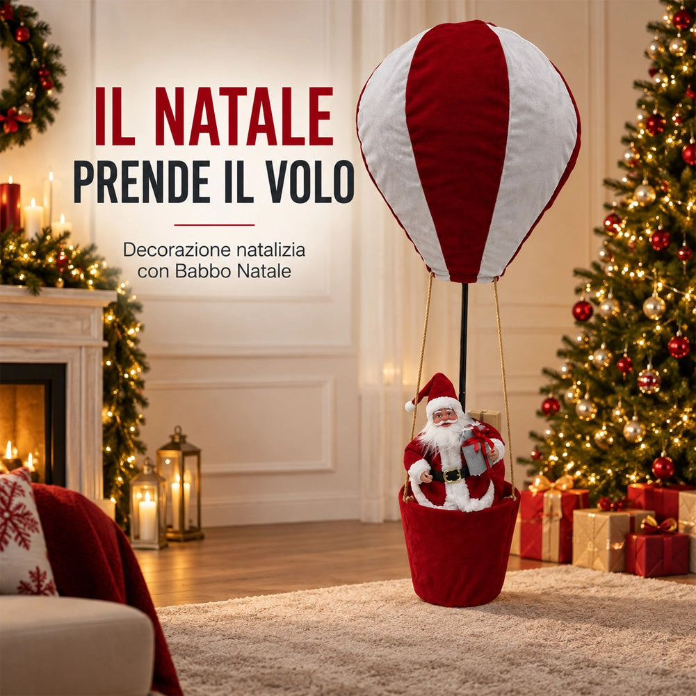 Mongolfiera di Babbo Natale 40x97cm Bianco e Rosso Decorazione Addobbo Natalizio