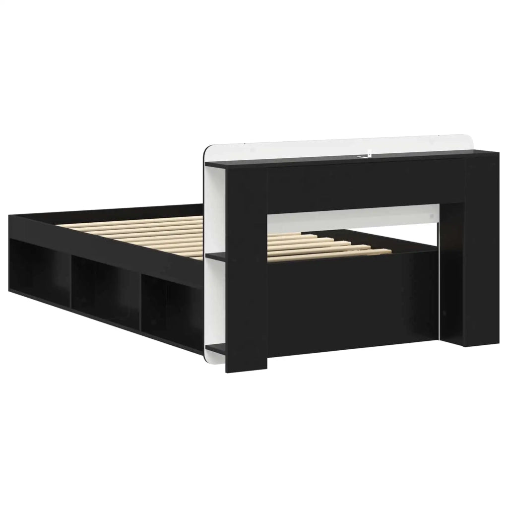 Telaio del letto con storage con testiera Nero 75 x 190 cm