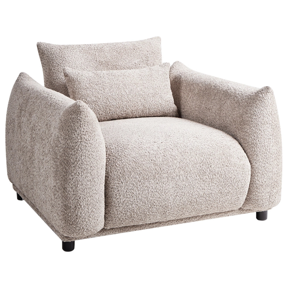 Poltrona in tessuto bouclè beige e gambe nere Schienale Curvo Stile Retro Glam Art Decor