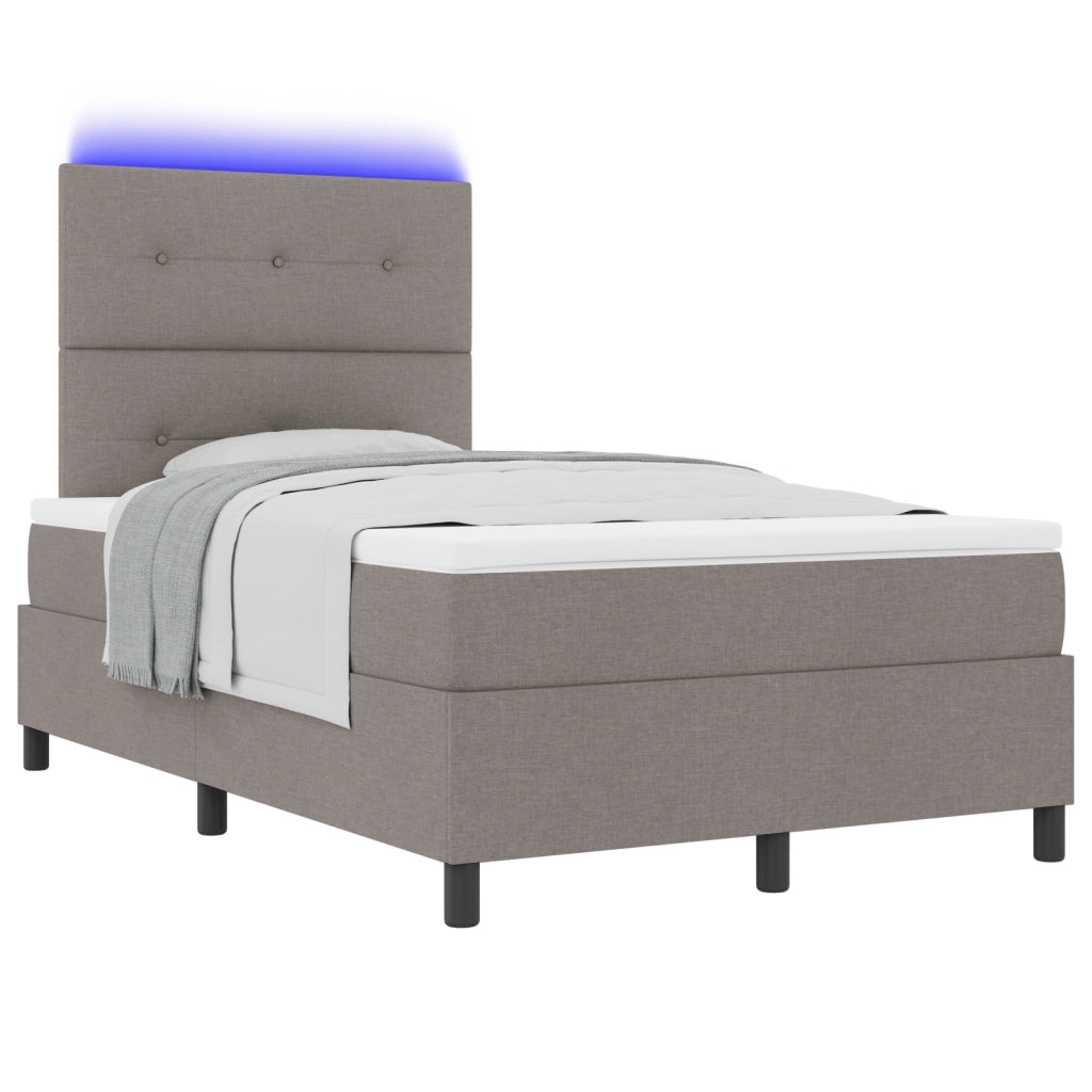 Letto Box Spring con Materasso & LED Tortora 120x200 cm Tessuto