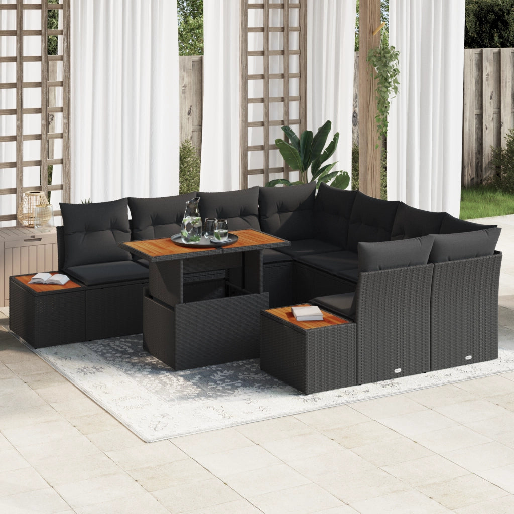 Set di Divani da Giardino con Cuscini  9 Pezzi Nero Polirattan
