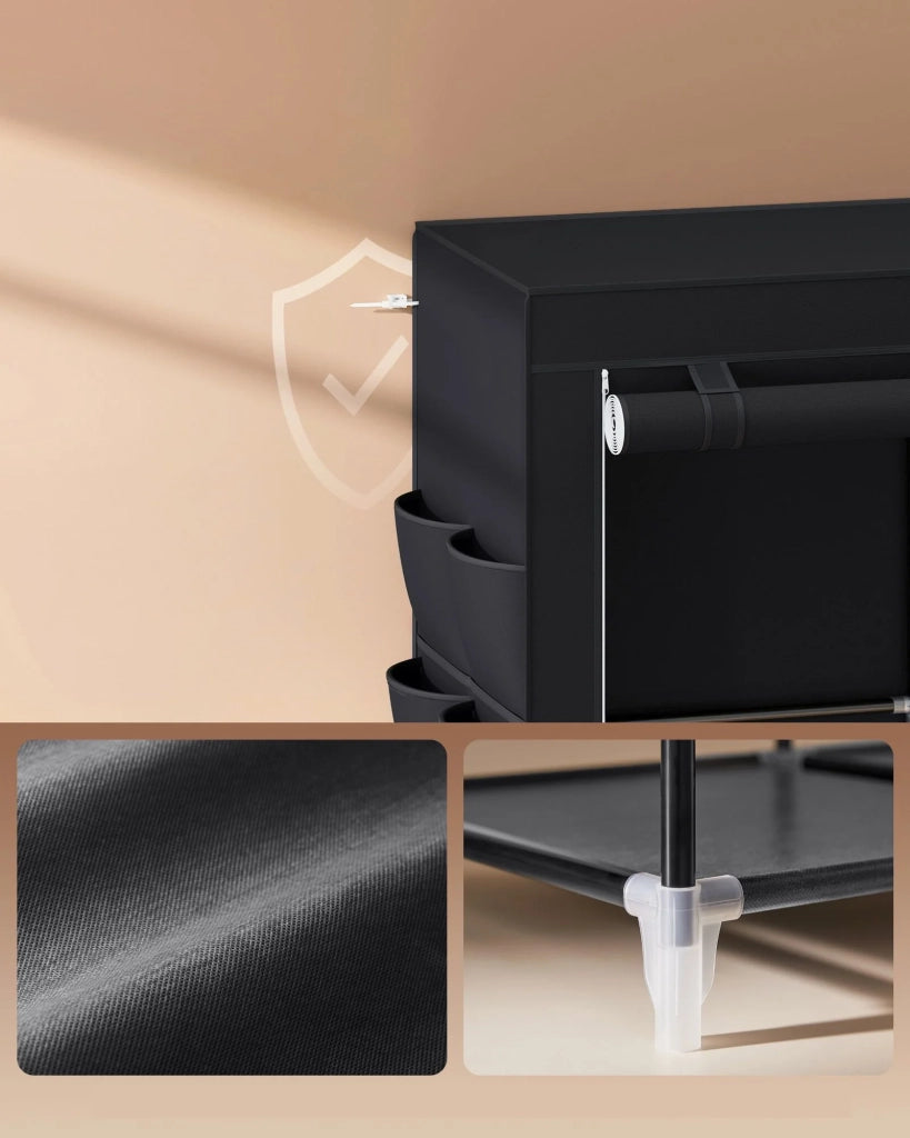Armadio da camera in tessuto appendiabiti 45 x 127 x 176 cm 2 scomparti appendiabiti con ripiani 4 tasche grande capacità camera da letto/soggiorno grigio ryg008g02 12_0003967