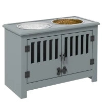 Stazione di Alimentazione Rialzata per Cani Grandi, 2 Ciotole in Acciaio Inossidabile, Spazio di Archiviazione, 35,5x60x30 cm, Grigio