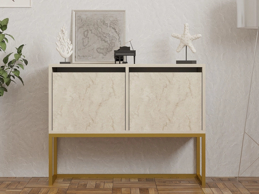 Arresi, Consolle 2 Vani, 90x34x70h cm Beige Marmo