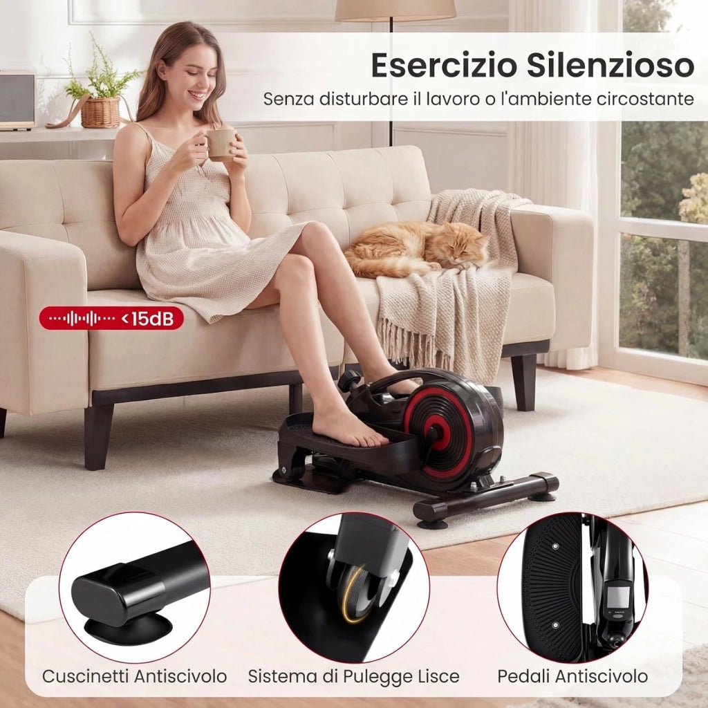 Ellittica da Casa, Ellittica sotto Scrivania Salvaspazio con Display e Resistenza Magnetica Regolabile, Pedaliera Riabilitazione Silenziosa e Portatile per Gambe e Cardio a Basso Impatto